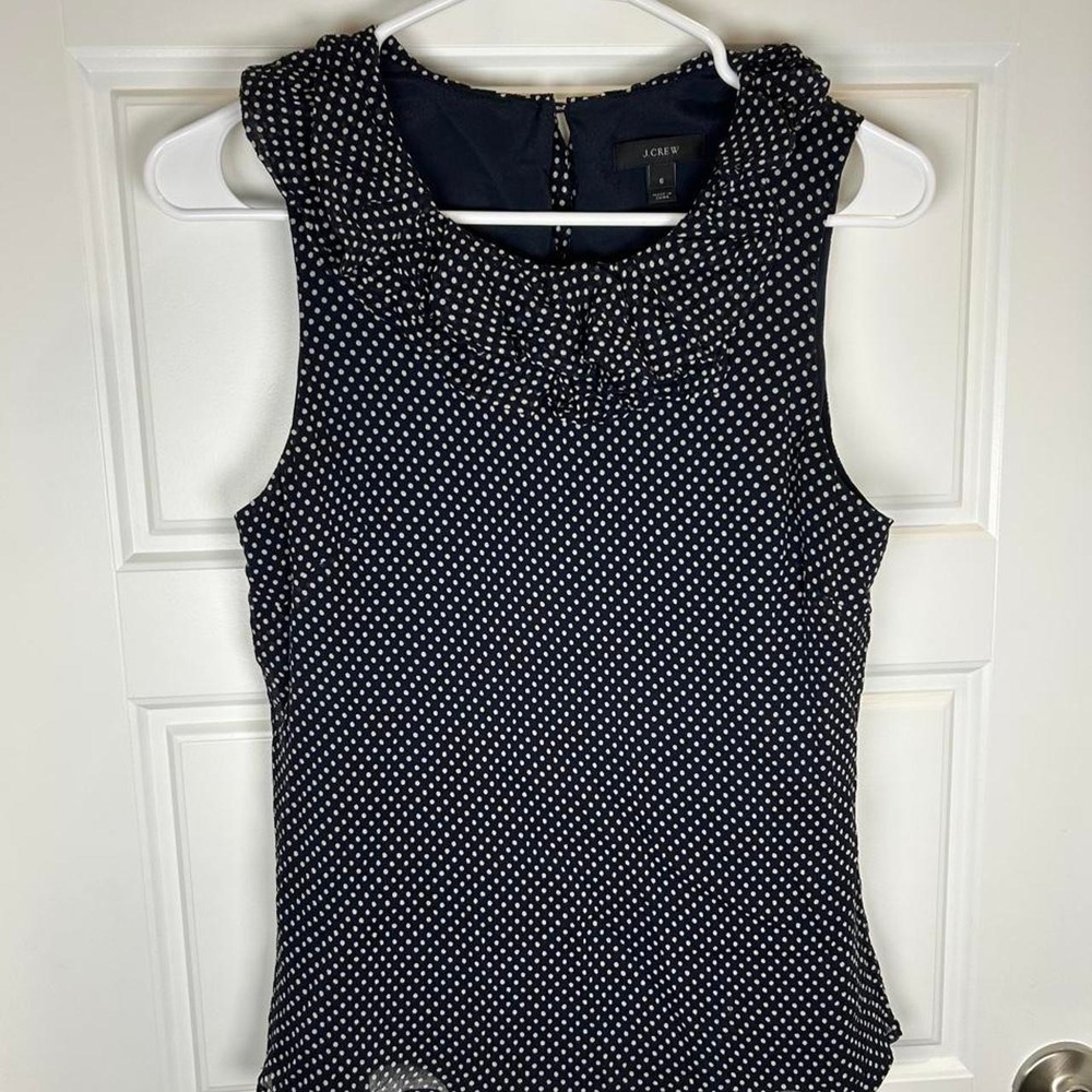 J.Crew Navy Sleeveless Top with Cream polka dots